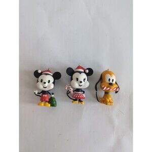 2008 Hallmark All Set For Christmas Disney Mickey Pluto 3 Mini Ornaments No Box